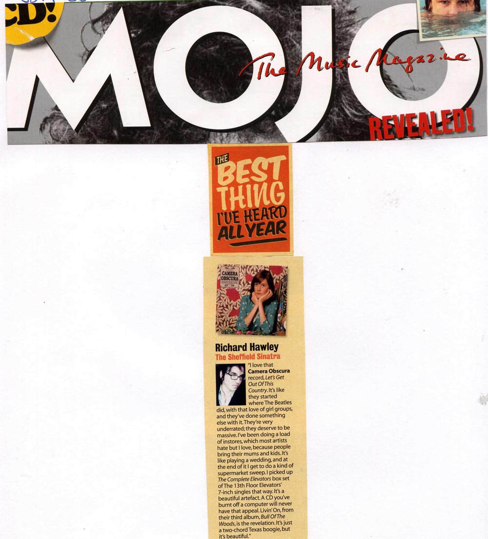 Imagen destacada de noticia: Richard Hawley escoge Camera Obscura como lo mejor del año en MOJO